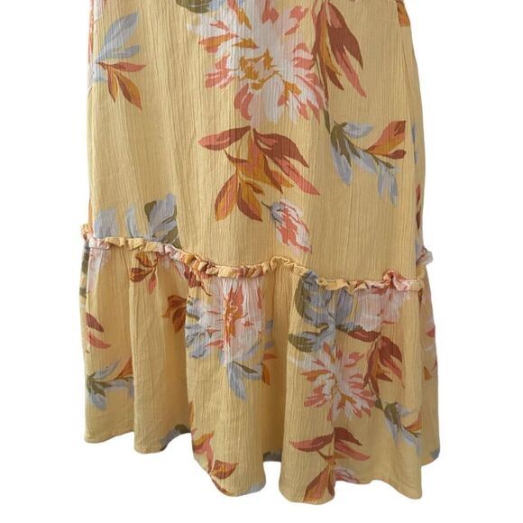 BillaBong Yellow Floral Boho Country Casual Flowy Mini Shortsleeved Sundress - Picture 4 of 5